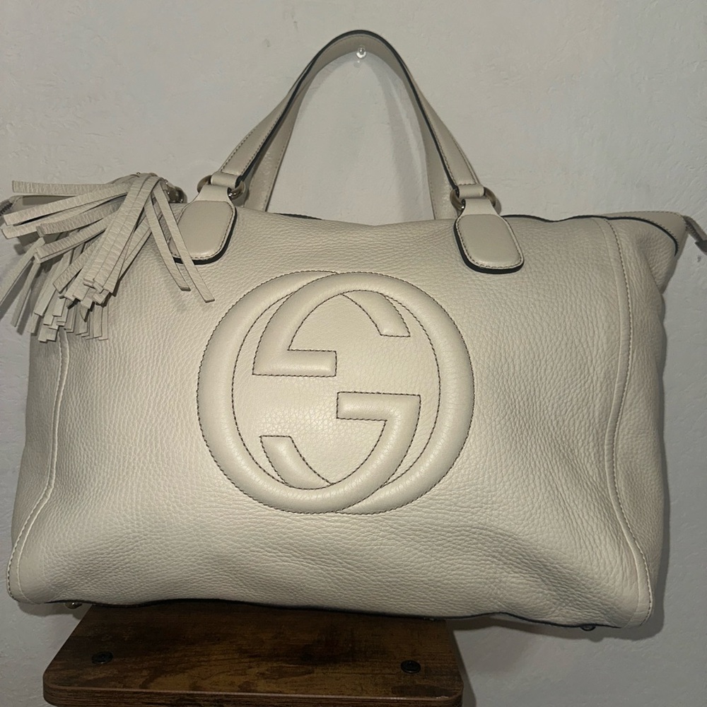 Gucci Cream Large Leather Tote Bag